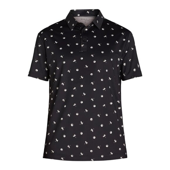 Birdie Bound Other - Birdie Bound Men's Golf Polo Shirt – Black Birdie Ditsy Print – Performance Fit